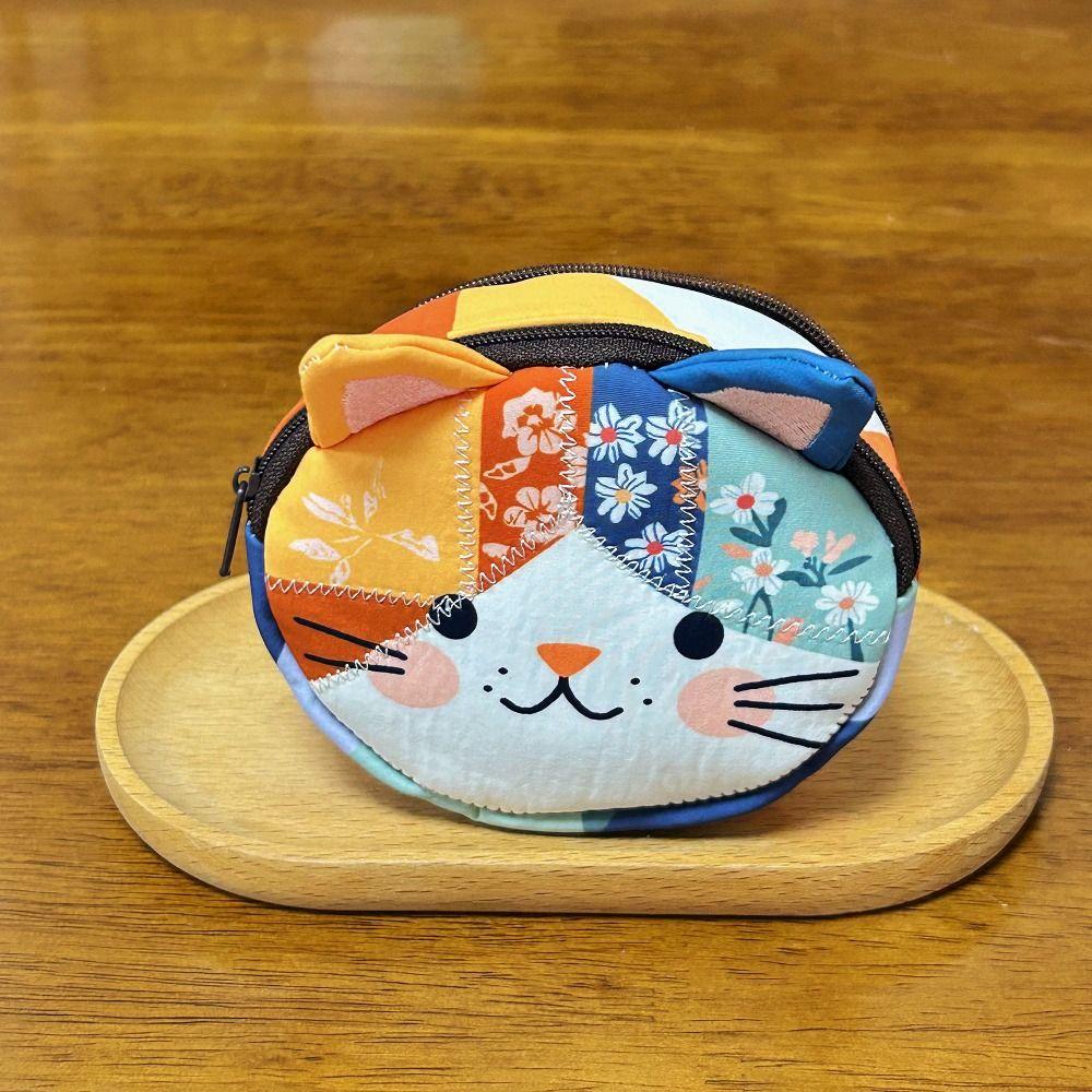 Portable Patchwork Pencil Case Cat Large Capacity Stationery Pouch Stationery Storage Bag Gift