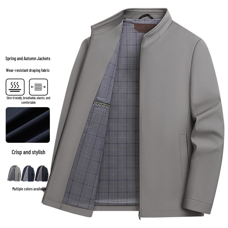 Men's Mid-Aged Business Casual Spring/Autumn Stand Collar Jacket - High-End, Short, Pure Color, Commuter Wear