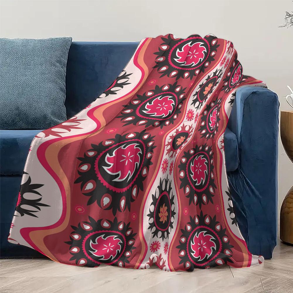 Red Floral Pattern Blanket Throw Soft Cozy Bedding Sofa Cover Decorative Throw Blanket Gift