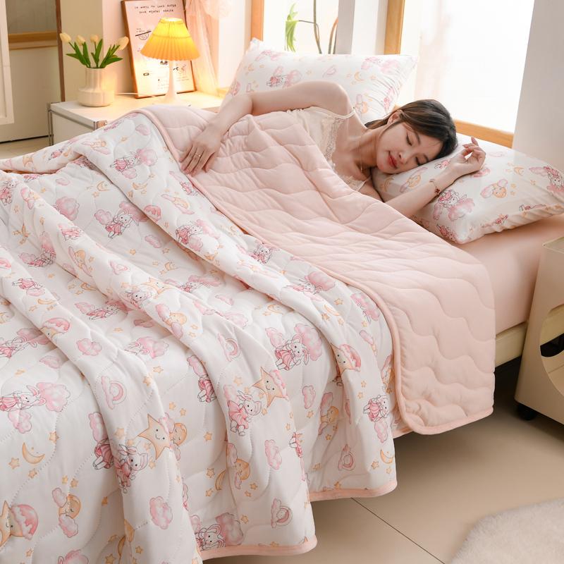 New Floral Spring Summer Quilt and Pillowcase Soft Skin-friendly Single Double Blanket Knitted Breathable Thin Comforter Duvet