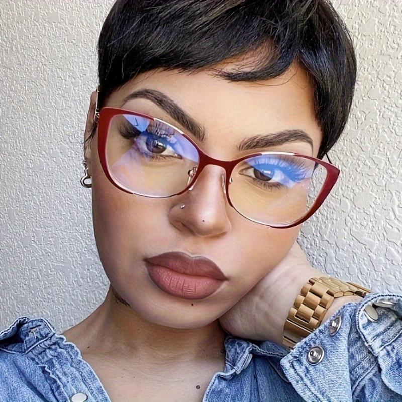 Cat Eye Color Block Frame Clear Lens Glasses Fashion Computer Glasses Optical Spectacles For Women