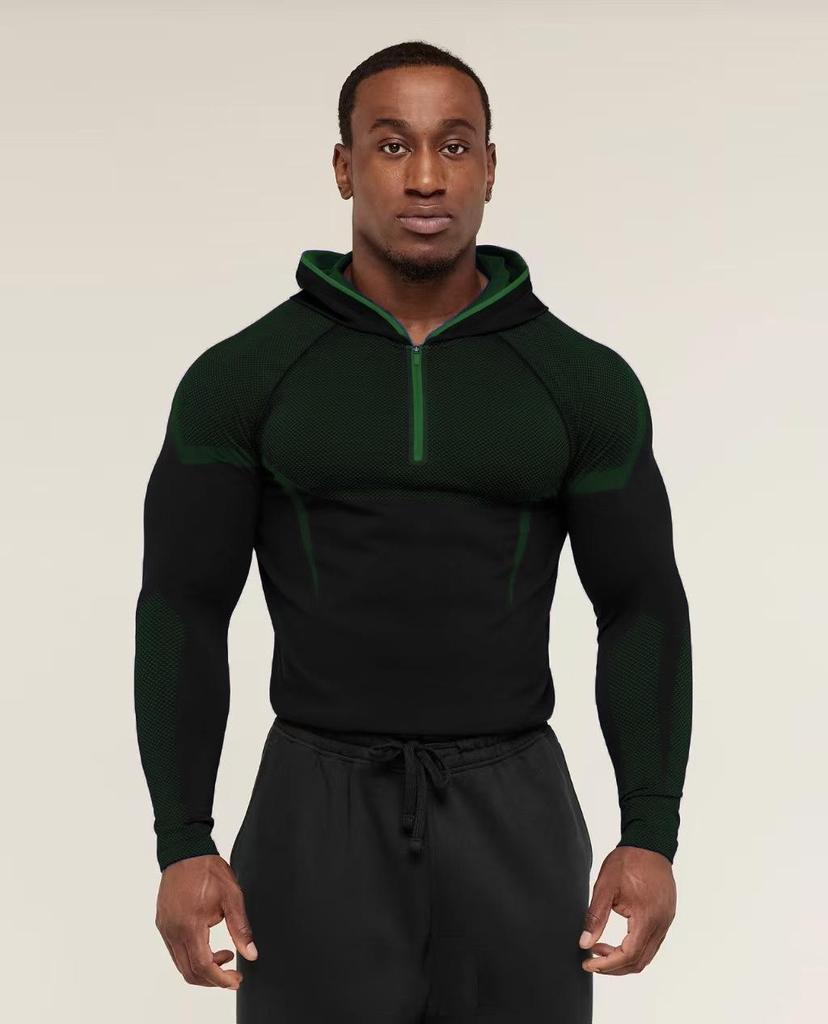 GYMSHARK Men's Onyx High Stretch Long Sleeve Hooded Fitness T-shirt