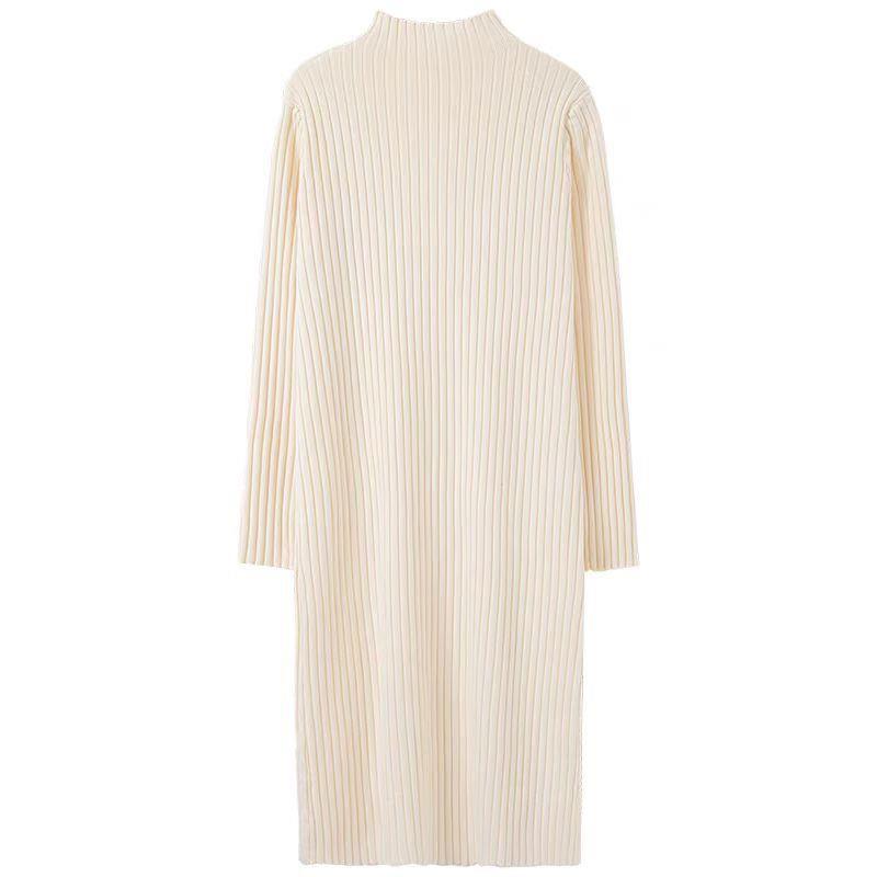 Autumn/Winter Knit Dress with Half-High Collar and Long Sleeves - Versatile Mid-Length Sweater Dress