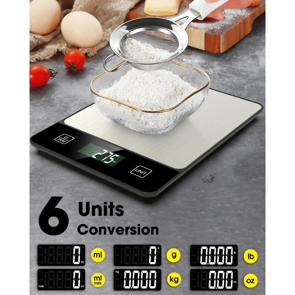 10kg/1g 22lb Elektronická digitální kuchyňská váha Měří jídlo v gramech uncích pro pečení vaření 6 jednotek Stříbrná kuchyňská váha
