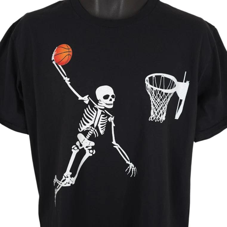 

Skeleton Dunking 100% Cotton T-shirt Mens Tees Top Mens Size Large Black Basketball Alley Oop Skull M
