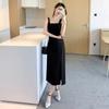 New strap skirt summer temperament thin suspender dress women's summer inner wear medium and long split black