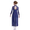 Mädchen Performance-Kleid Strasssteine Transparenter Mesh Patchwork Design Fließender Rock mit Schlitz Schlüsselloch-Rücken Body