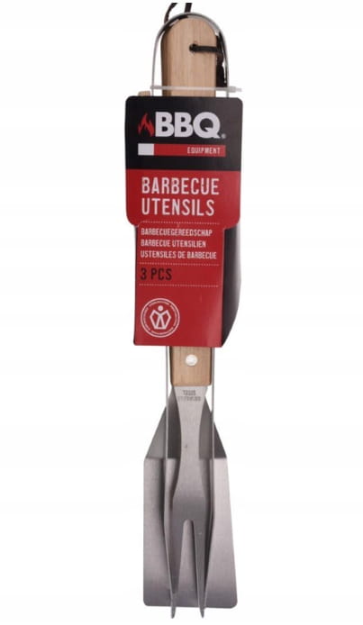 3-in-1 Grill Accessory Set Stainless Steel with Wooden Handle