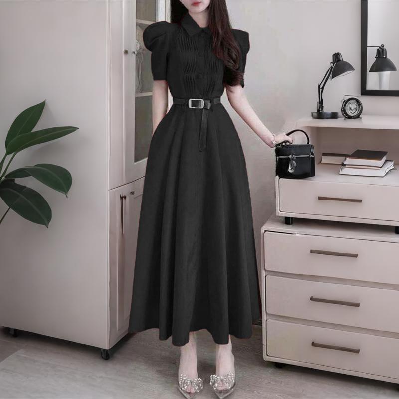 ZANZEA Women Turn Down Collar Short Sleeve Casual A-Line Dress