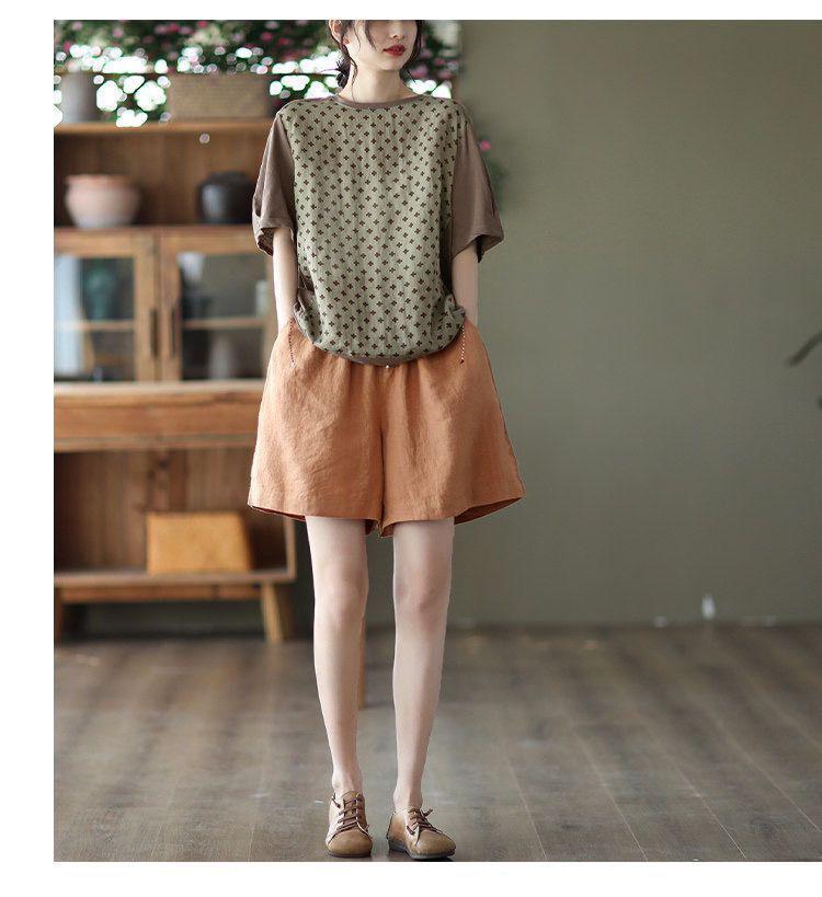Women's Cotton Casual Elastic Waist Wide-Leg Cargo Shorts