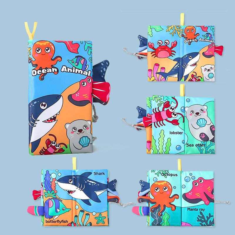 Livre en tissu à queue de 8 pages Toucher et sentir Livres doux pour nourrissons Animaux de dessin animé Développement Interactif Jouets d'éducation précoce Pour Bébé