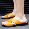 Fashion Slippers for Men Italian Leather Slippers Summer New Beach Shoes for Men Fashion Outdoor Casual Flat Slippers Big Size47 Slides
