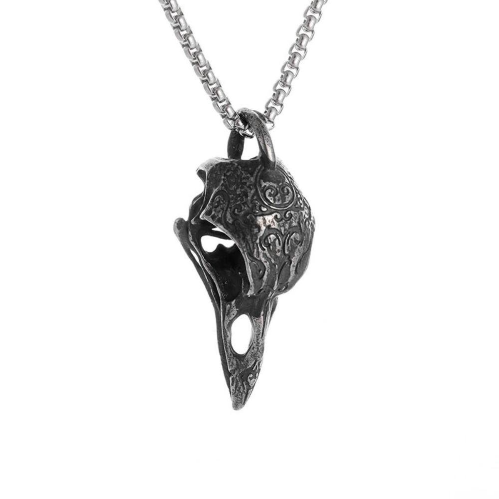 

New Geometric Texture Hollow Crow Skull Pendant Necklace for Men Europe and America Gothic Titanium Steel Jewelry 60cm