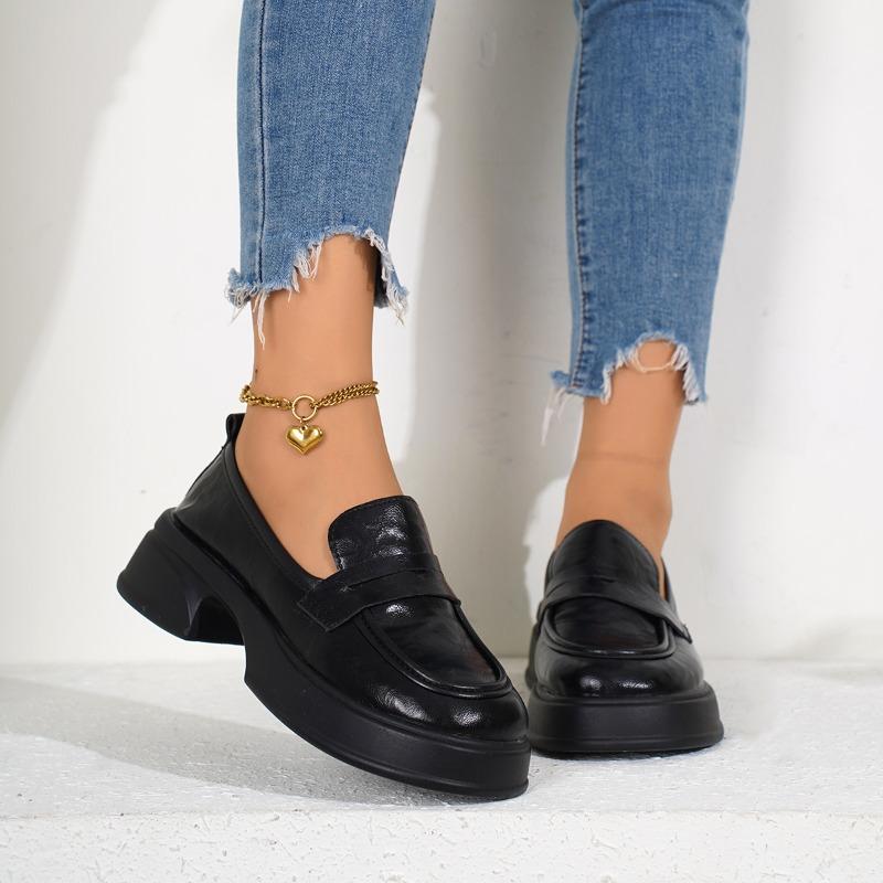 

Модная черная кожаная обувь Женская обувь Высокие каблуки Универсальный британский стиль Новая весна и осень Французский стиль колледжа Женская обувь 35 чёрный