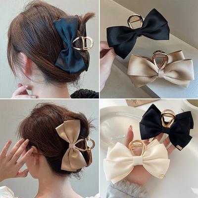 Neue Große Satin Schleife Krallenclips Für Damen Mode Haarkralle Haarspangen Mädchen Haarnadeln Süßer Kopfschmuck Haarspange Haarschmuck