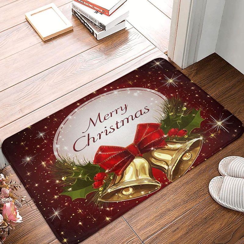 Christmas Entry Mat Burgundy Golden Light Snowflake Bokeh Print Durable Rug For Front Door Hallway Bedroom Home Decor