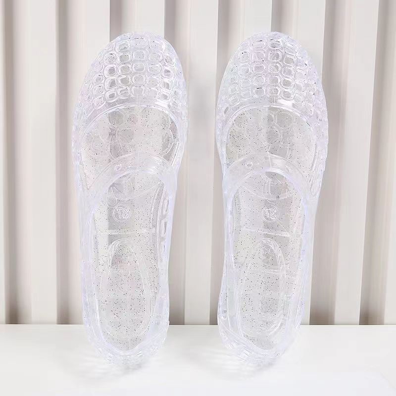 Neue Sommer Damen Baotou Ausgeschnittene Keilsandalen Strand Sandalen Weiche Sohle Rutschfest Transparente Kristall Sandalen Mutti Sandalen
