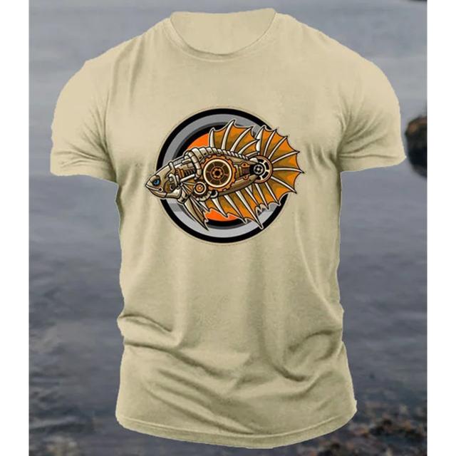 Summer Round Neck 3D Print Fish Pattern Top Fashionable Casual Short Sleeved Men's T-shirts