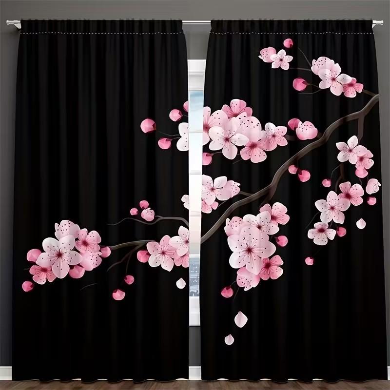

Set Of 2 Delicate Floral Curtain Design Window Decoration Polyester Home Decor Curtains Light Blocking Made W100*H70(CM)-Rod Pocket&1PCS