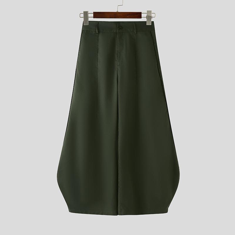 

INCERUN Мужские повседневные брюки с высокой талией на молнии, с длинным подолом-фонариком 5XL зелёный