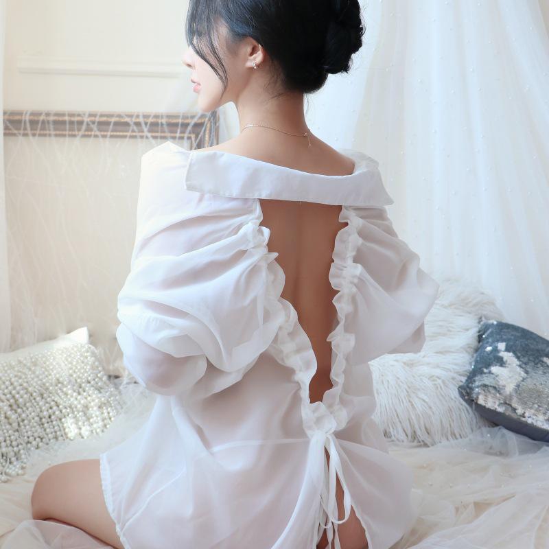Plus Size Sheer Chiffon Open-Back Nightshirt