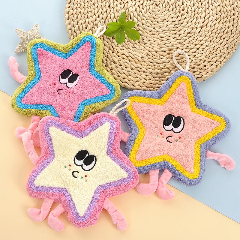 Soft Coral Fleece Hanging Hand Towel Thickened and Non-shedding Children's Cartoon Hand Towel Household Absorb Water Hand Towel