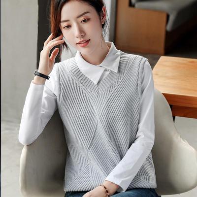 Women's Pure Cotton Knitted Sweater Vest Static-free Knitted Sweater Vest Korean Style Slim Fit Versatile Sleeveless Top