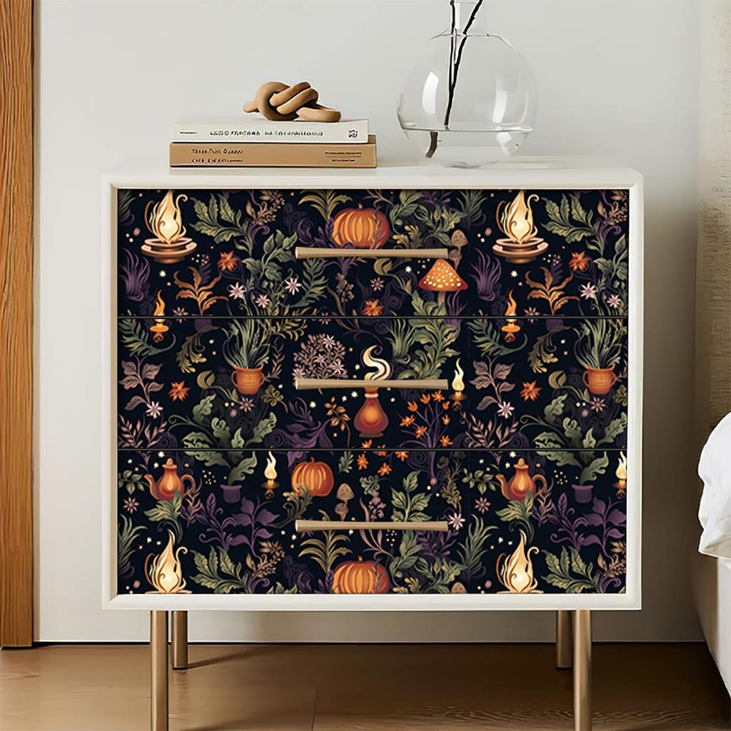 Gothic Boho Peel and Stick Wallpaper Plants Herbs Contact Paper Waterproof Removable Wallpaper for Living Room Bedroom Cabinet