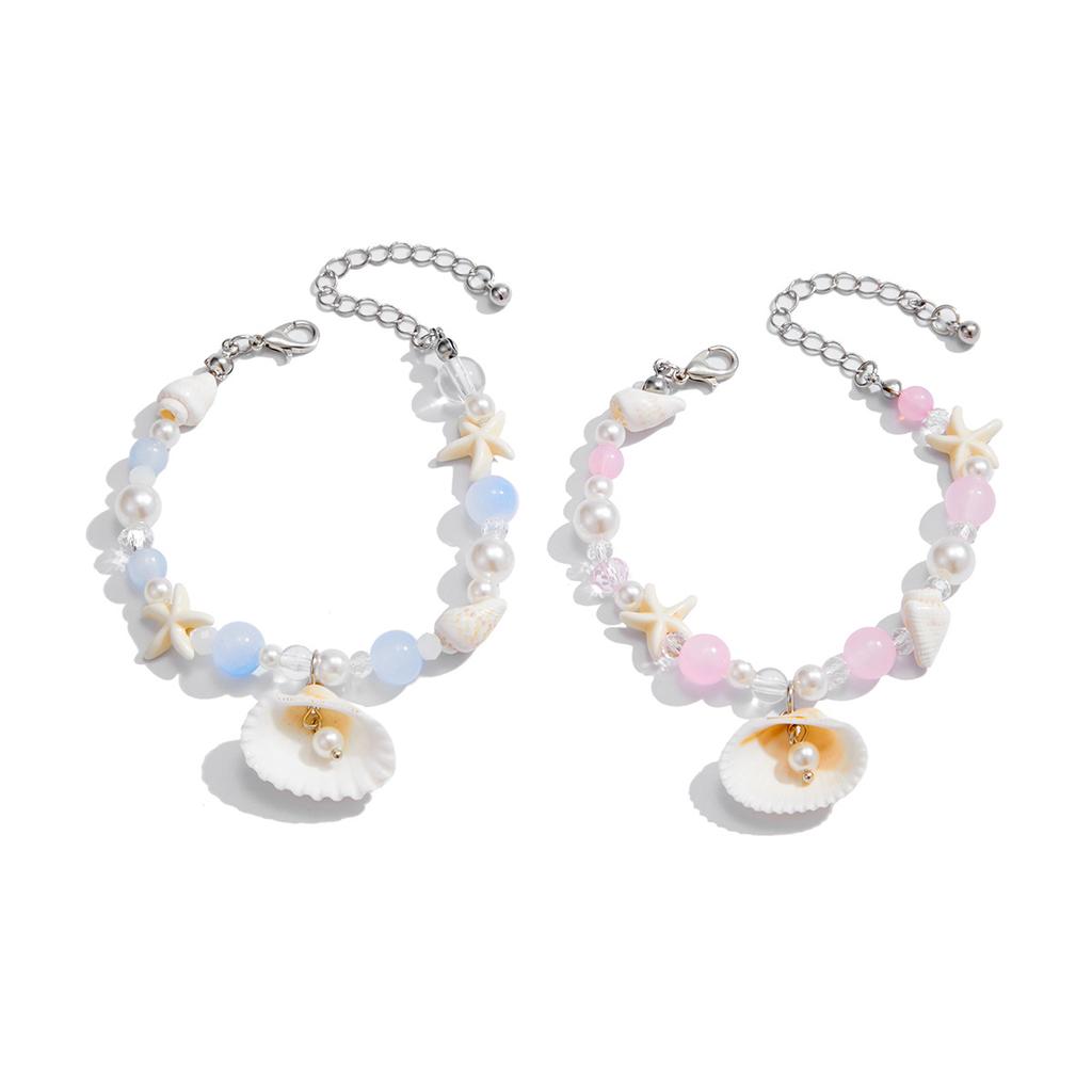 Ocean Wind Conch Scallop Shell Bracelet Female, Sweet And Cool Imitation Pearl Starfish Beaded Bracelet
