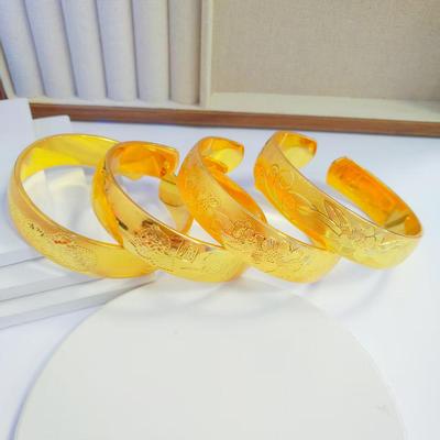 Vietnamese Sa Gold Wide Face CNC Bangle - Fu Lu Gu Xiang Wedding Jewelry