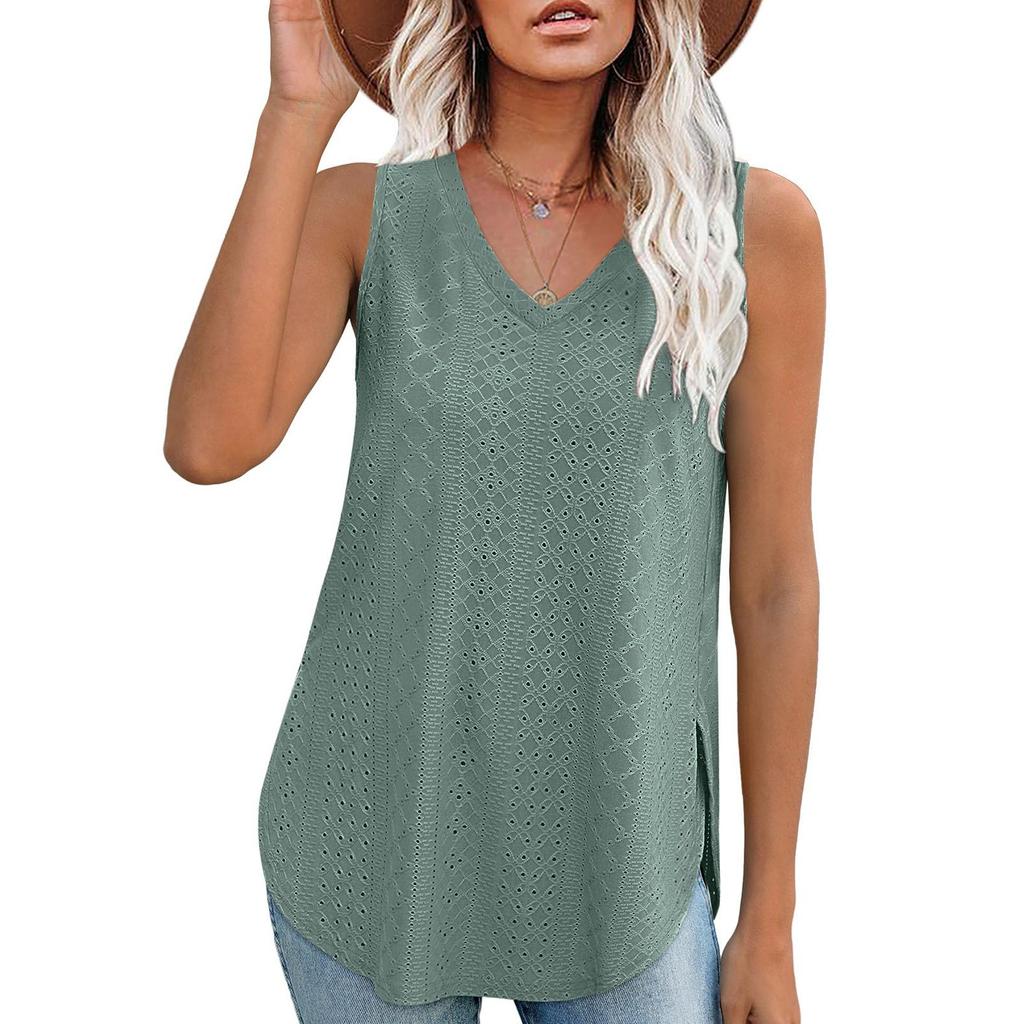 Women's Sleeveless Vest With Scoop Neck Loose Casual Summer Flowing Top Vest
