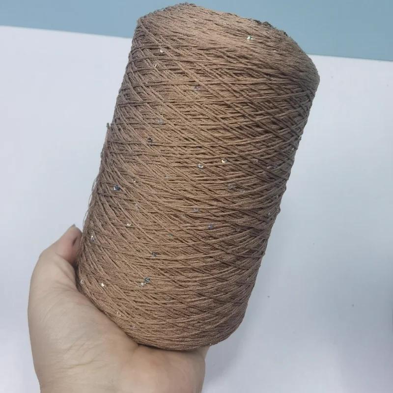 Number 6 Coarse Fine Crochet Thread Sequin Silk Linen Lace Thread with Pearl Beads DIY Scarf Sweater Knitting