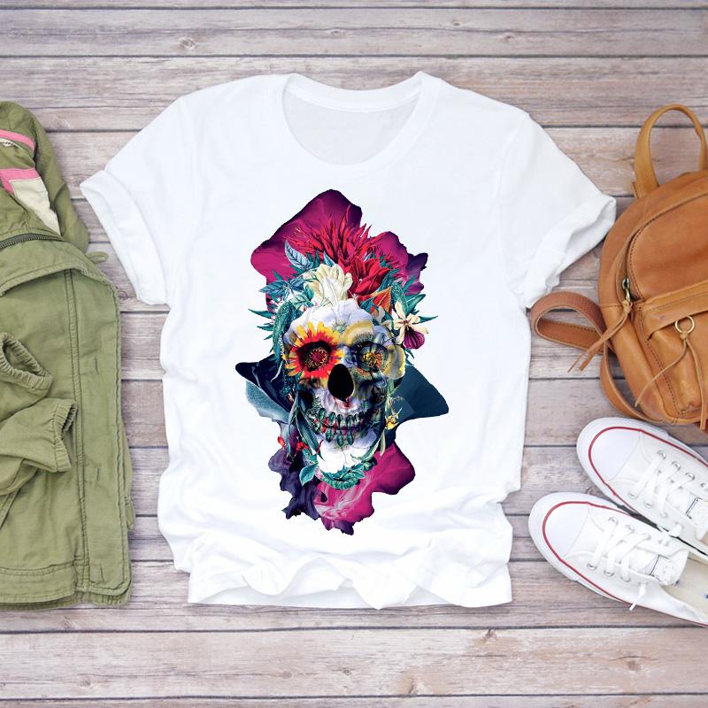 

Women 2024 Summer Fashion Skull Butterfly Plant Short Sleeve Lady Tshirts Top T Shirt Ladies Womens Graphic Female Tee TShirt S