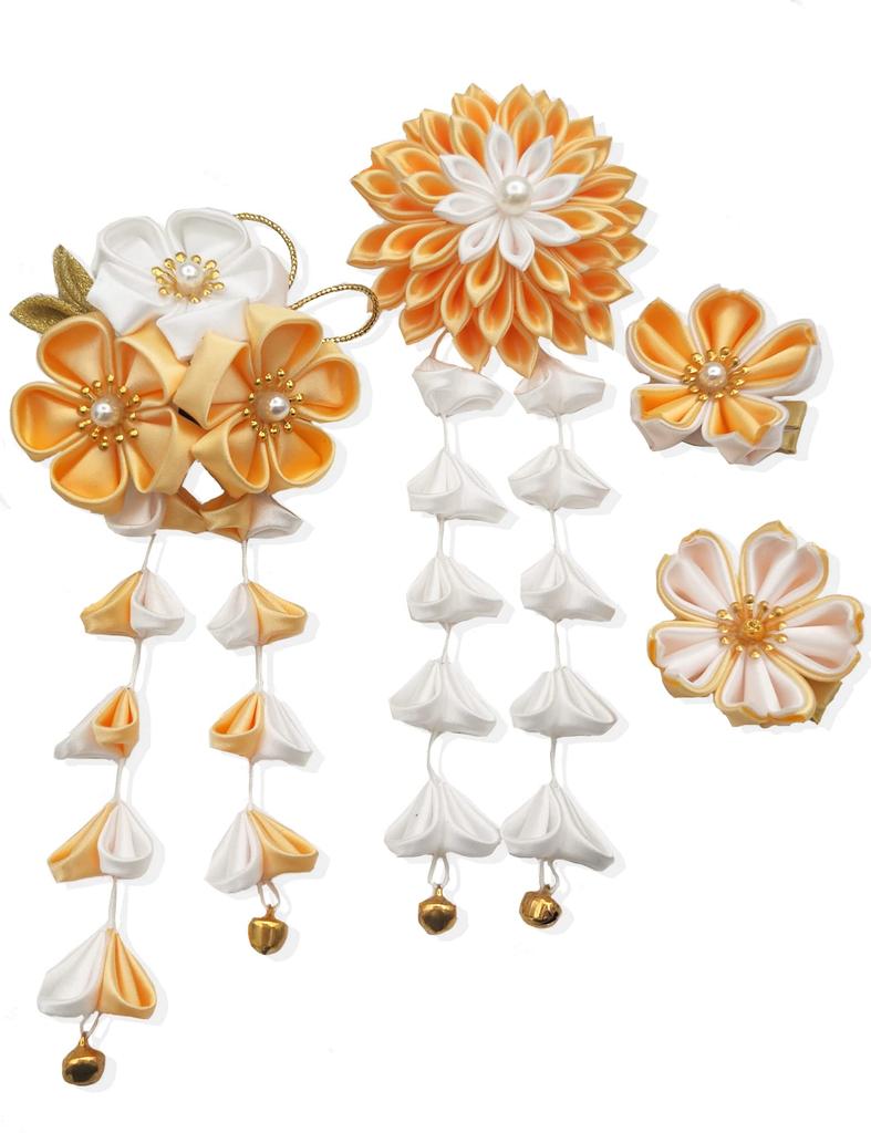 JZOON Silk Hair Ornament Set of Perfect for and and other Japanese with Flower Design and Handmade in and Yellow 4, Coming-of-Age Ceremonies,
