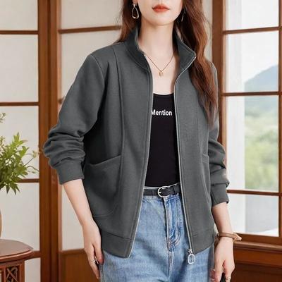 Front Shoulder Top Stand Collar Sports Cardigan Women's Sweatshirt Coat 2025 New Fashionable and Versatile