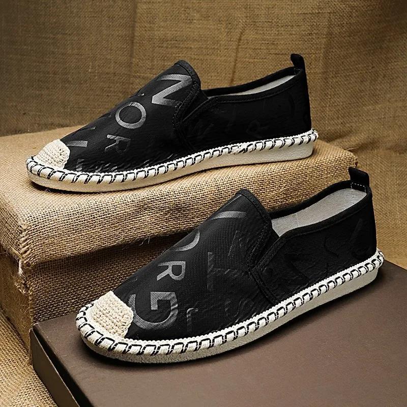 New Men Casual Loafers Embroidered Tiger Shoes Classic Black Flat Men Shoes Letter Printing Slip On Footwear Male Plimsolls