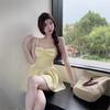 Pure desire sexy one-word shoulder pleated A-word skirt women's summer new Spice Girl waist and thin suspender dress
