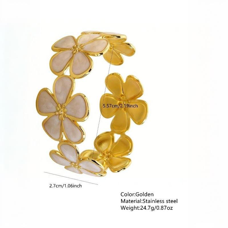 Retro French Floral Oil Paint Bracelet Gold Plated High Quality Stainless Steel Jewelry for Women Prom Accessory
