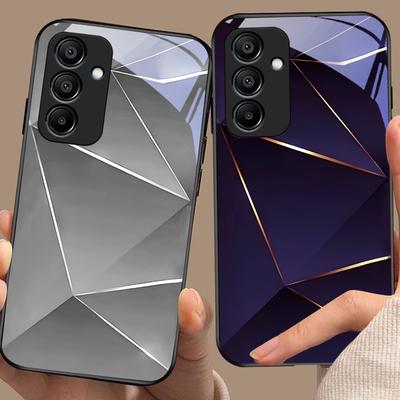 Prisme Géométrique Pour Samsung Galaxy A15 5G 54 4G 51 50 24 35 90 71 12 51 53 52S 80 22 34 Coque de Téléphone en Verre Trempé Noir