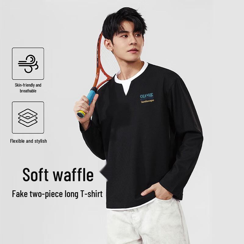 Baleno Men's Long-Sleeve Waffle Knit Round Neck T-Shirt
