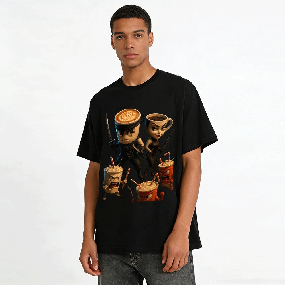 Ninja Coffee Cup Family Graphic Casual T-Shirt Pure cotton T-shirt