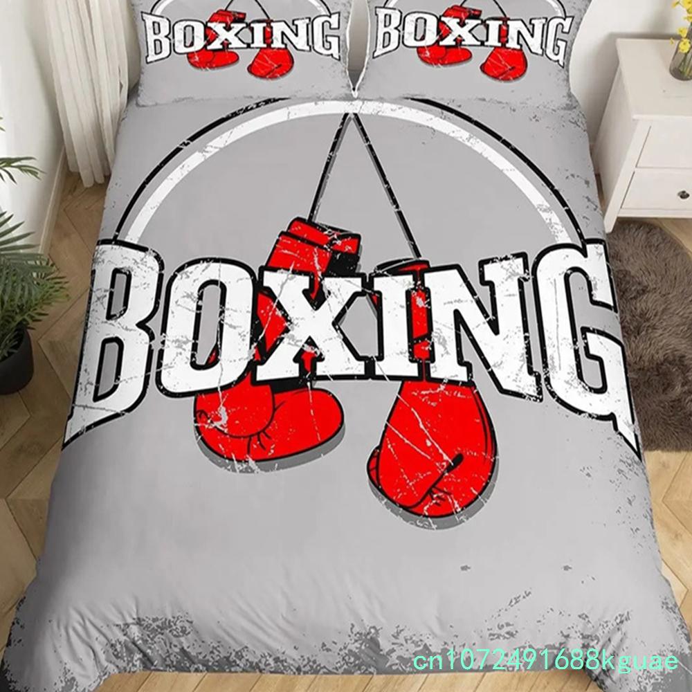 Boxing Bedding Set Red Boxing Gloves Pattern Comforter Cover Sports Theme Duvet Cover Room Pugilism Games Bedding Collection