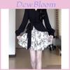 Long Sleeve Water Ink Floral Pattern Spliced A Line Dress With Loose Waist For Autumn Daily Wear