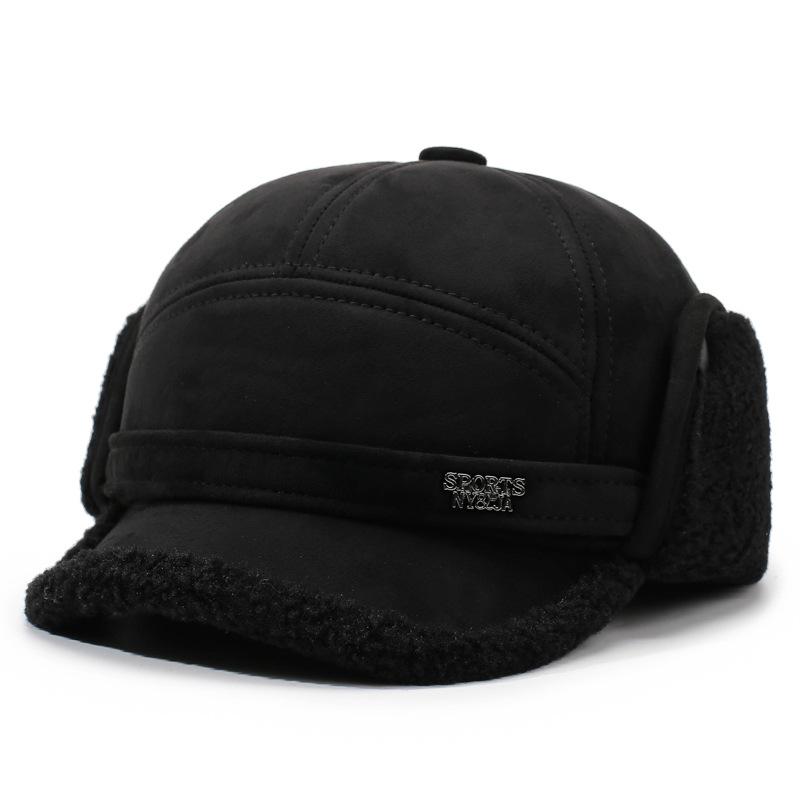 

Осенне-зимняя теплая шапка-бомбер мужская для отца уличная толстая для среднего и пожилого возраста бархатная шапка с защитой ушей чёрный