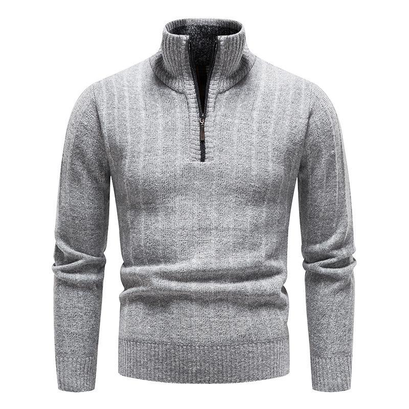 Europäische und amerikanische Herbst- und Winter-Herrenbekleidung Stehkragen Pullover Business Gestreifter Fleece Strickpullover Herren