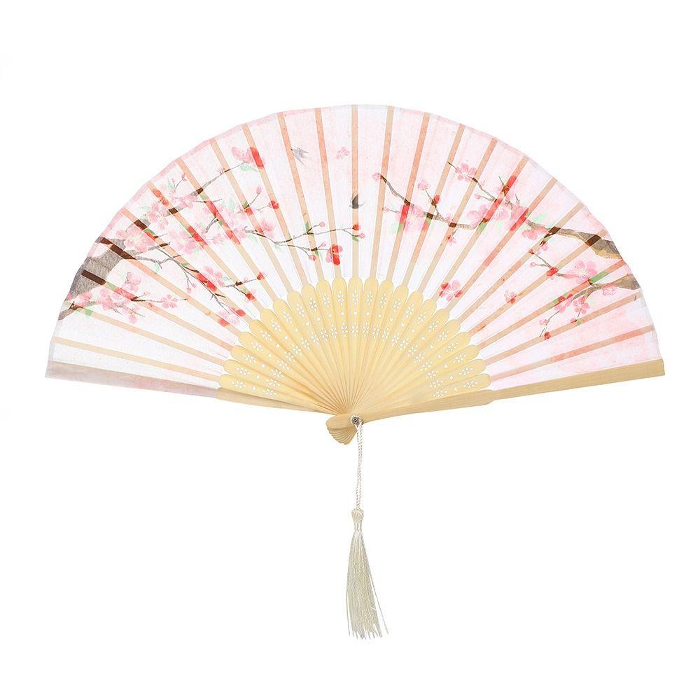 Silk Material Vintage Silk Folding Fan Bamboo Frame Dance Fan Elegant Hand Fan Dance Performance