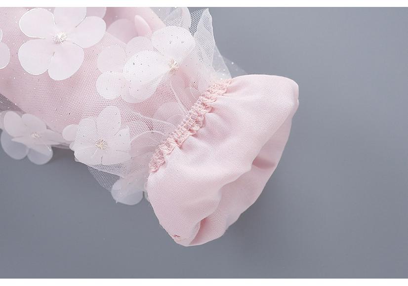 Neue Frühlingslieferung: Mädchen-Langarm-Netz-Blumenkleid mit Tasche - Glänzender Koreanischer Stil