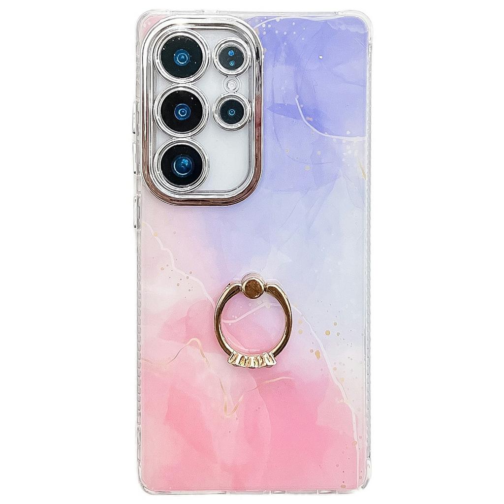 For Samsung Galaxy S25 Ultra Case with Kickstand IMD Marble Pattern Electroplated Phone Cover