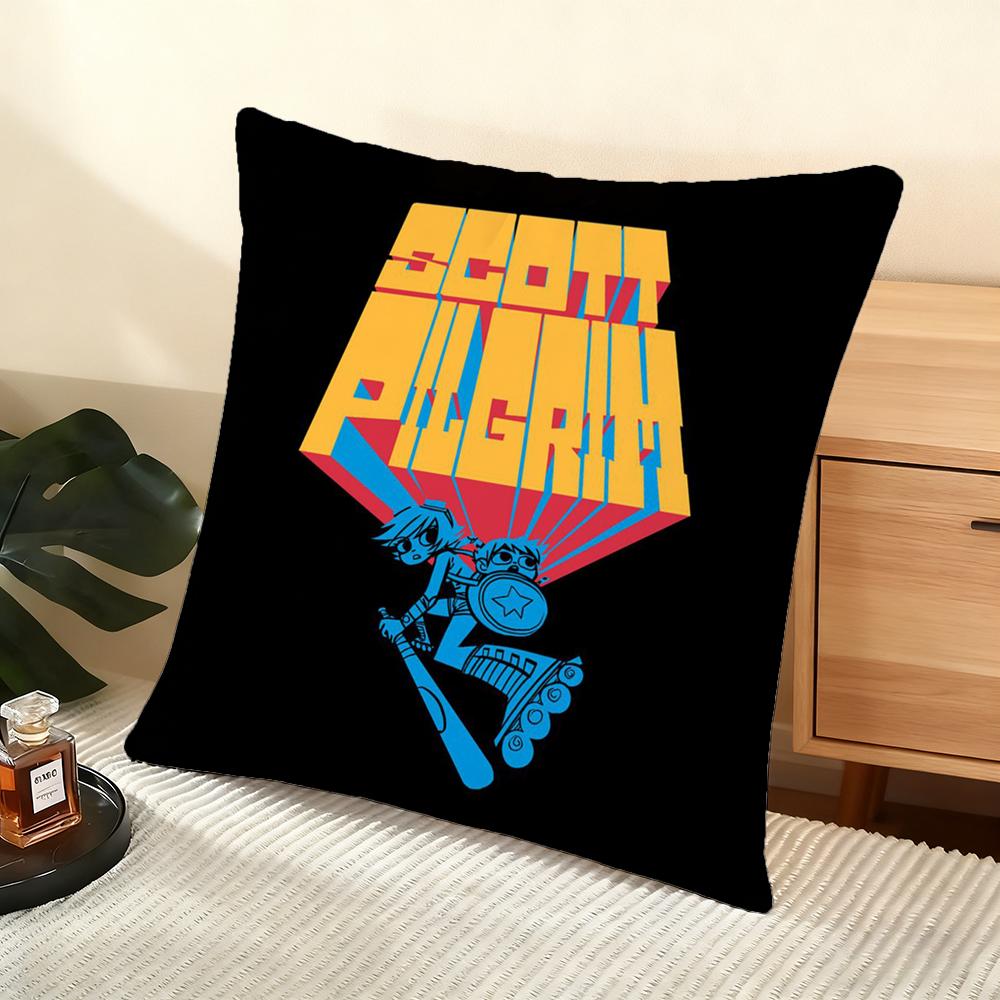 Cartoon S-Scott P-Pilgrim Cushion Cover Soft Short Plush Pillow Cover Smooth Cozy Texture Aesthetic Cushion Case Home Decor