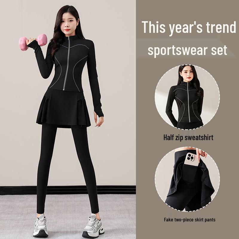 

Women s Autumn/Winter 2025 High-End Sports Set: Yoga Top & Skirt Pants L